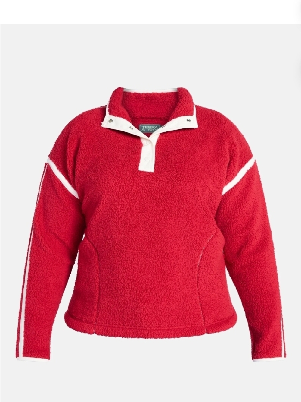 Terra & Sky NEW Red Faux Fur Sherpa Fleece Pullover Plus Size NWT 2X 4X Snap